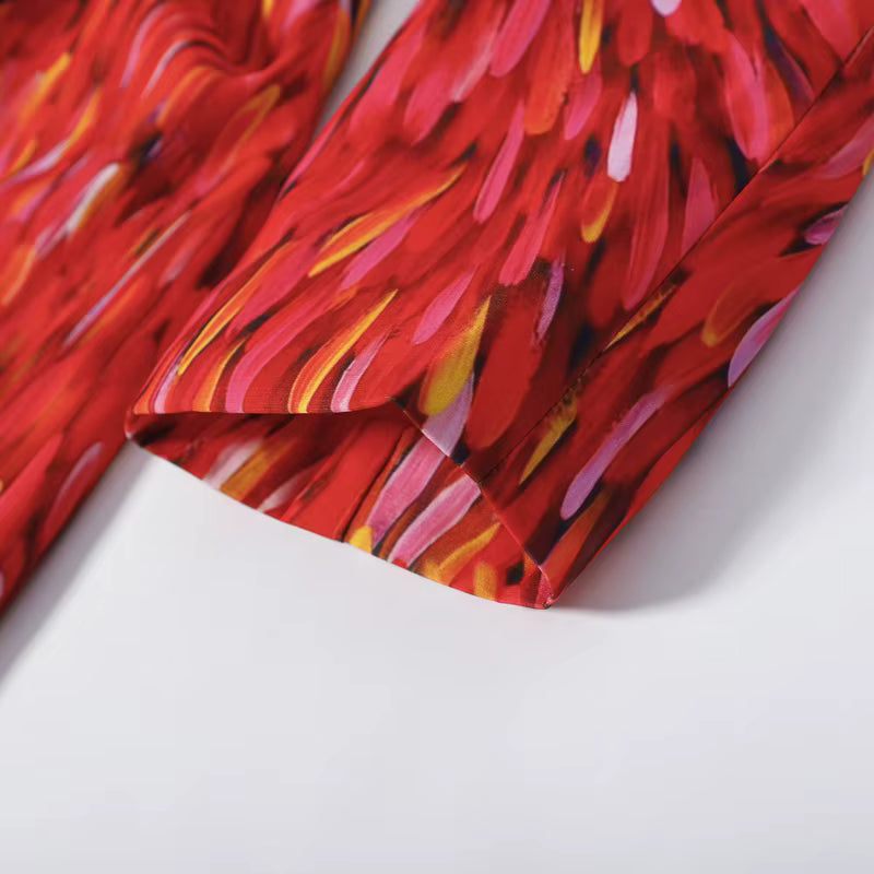 AMARÉLIA — Ensemble Long Rouge à Imprimé
