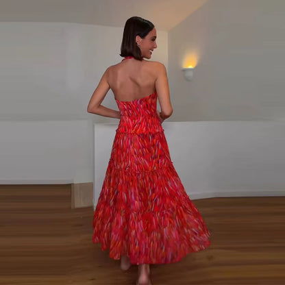 AMARÉLIA — Ensemble Long Rouge à Imprimé