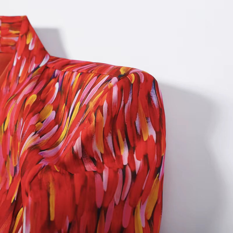 AMARÉLIA — Ensemble Long Rouge à Imprimé