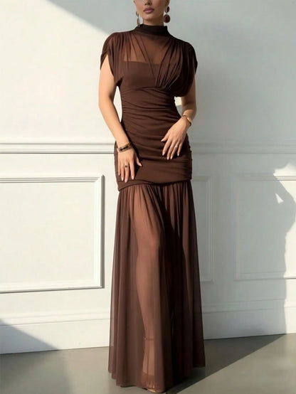 MIREVA — Robe Longue à Demi-Col Roulé