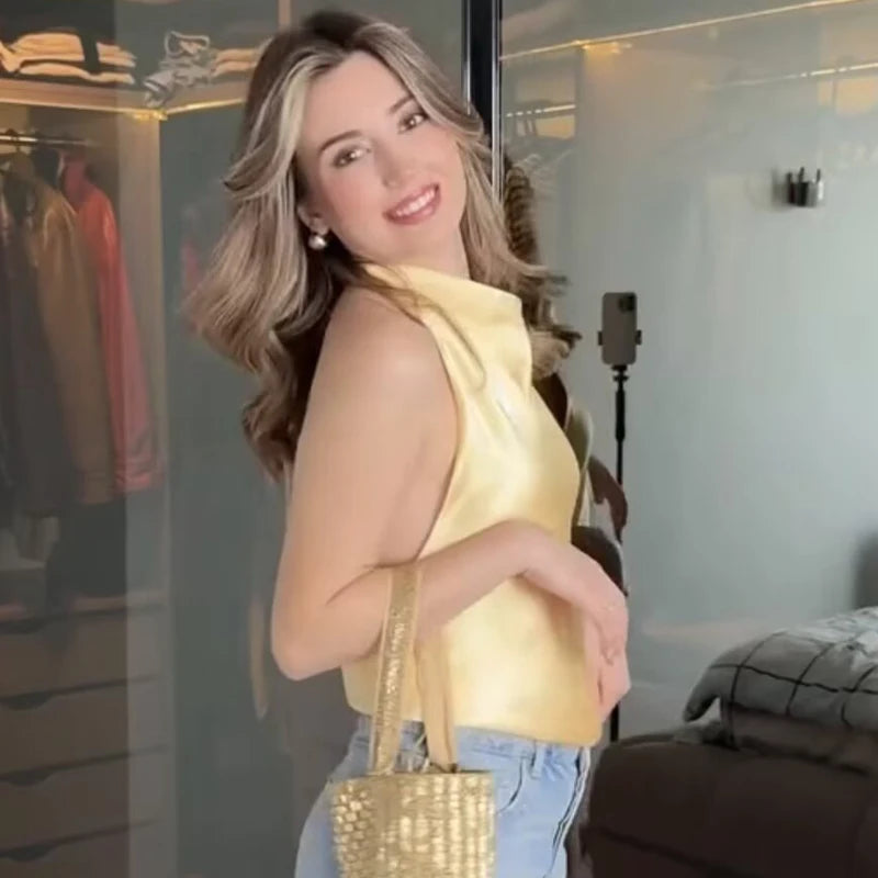 ALÉSIA — Top en Satin à Col Bénitier