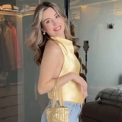ALÉSIA — Top en Satin à Col Bénitier