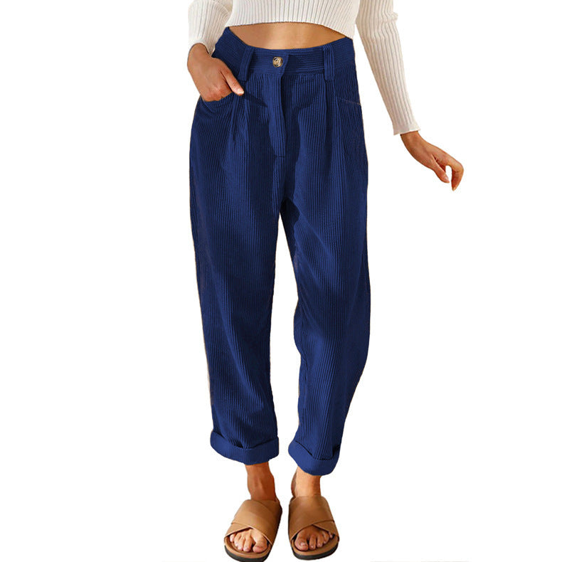 Pantalon Droit Femme en Velours Côtelé