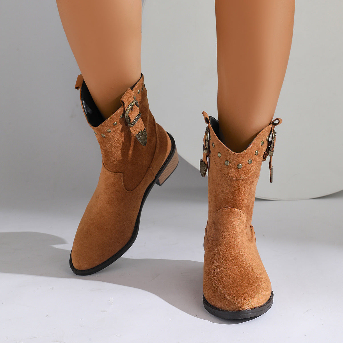 Bottes Mi-Mollet en Suédine avec Rivets & Boucles