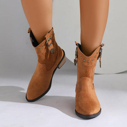 Bottes Mi-Mollet en Suédine avec Rivets & Boucles