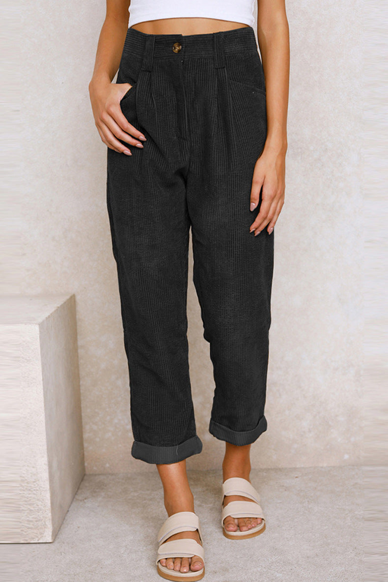 Pantalon Droit Femme en Velours Côtelé