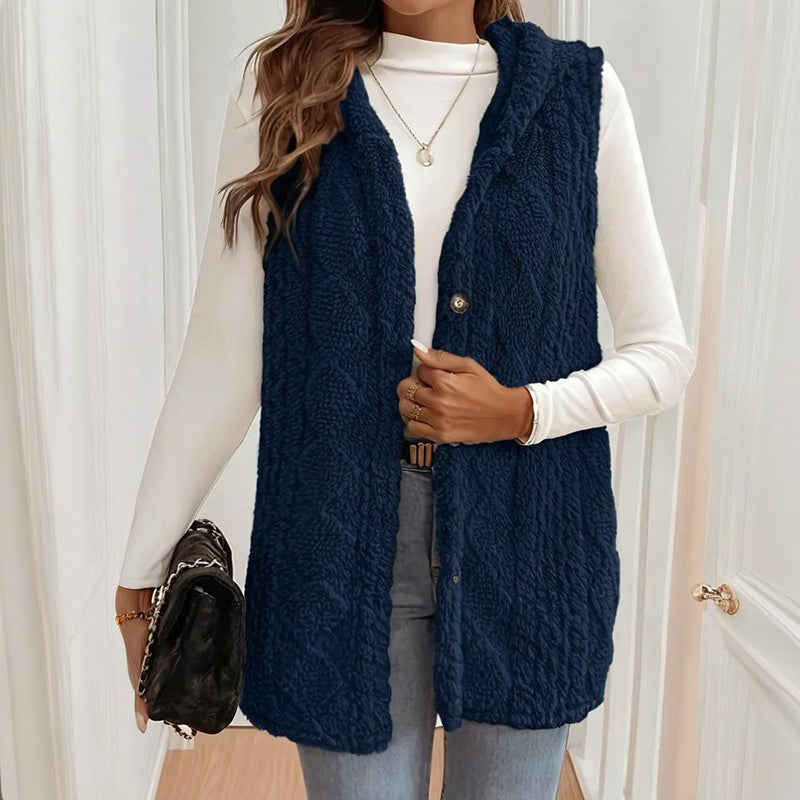 Gilet Sans Manches Texturé à Capuche