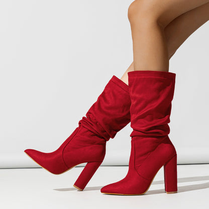 Bottes Femme en Suédine – Talons Épais Ultra-Hauts & Bout Pointu