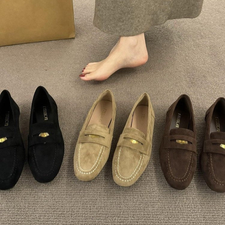 Chaussures Femme en Suédine – Bout Rond & Semelle Plate