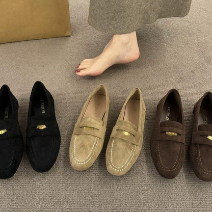 Chaussures Femme en Suédine – Bout Rond & Semelle Plate