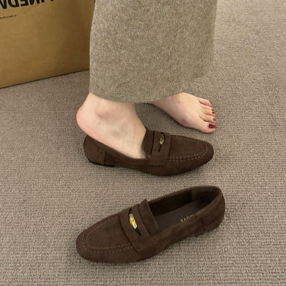 Chaussures Femme en Suédine – Bout Rond & Semelle Plate