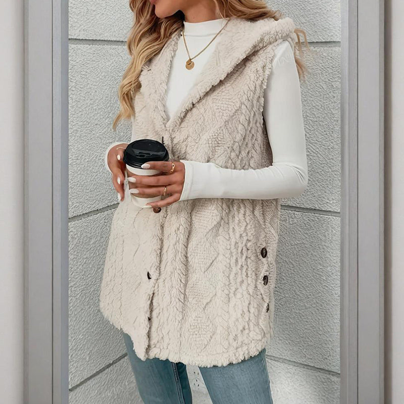 Gilet Sans Manches Texturé à Capuche