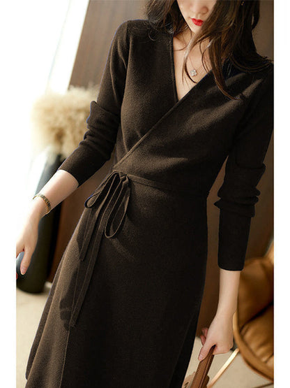 Robe en maille à col en V