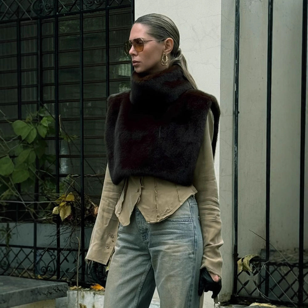 gilet sans manches à col roulé mi-long