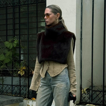 gilet sans manches à col roulé mi-long