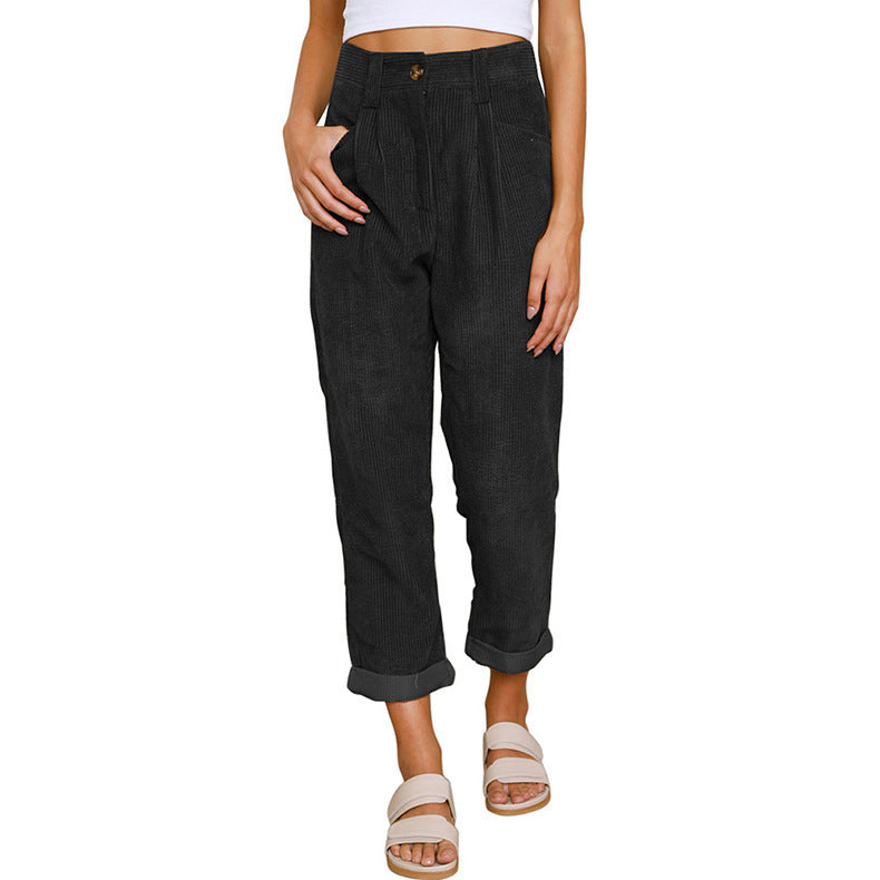 Pantalon Droit Femme en Velours Côtelé