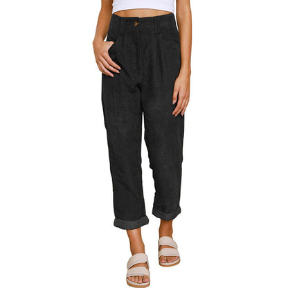 Pantalon Droit Femme en Velours Côtelé