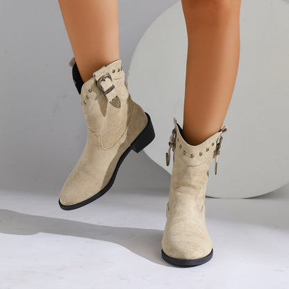 Bottes Mi-Mollet en Suédine avec Rivets & Boucles