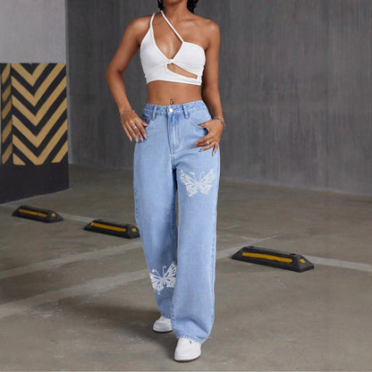 Papillia – Jean Wide Leg à Motif Papillon