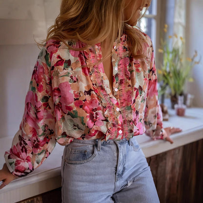 Cardigan Femme – Imprimé Floral, Manches Longues