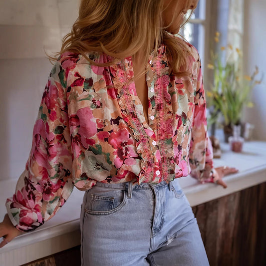 Cardigan Femme – Imprimé Floral, Manches Longues
