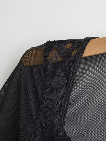 VÉRANIA — Body Corset en Dentelle Noir à Manches Longues