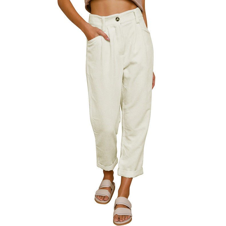 Pantalon Droit Femme en Velours Côtelé