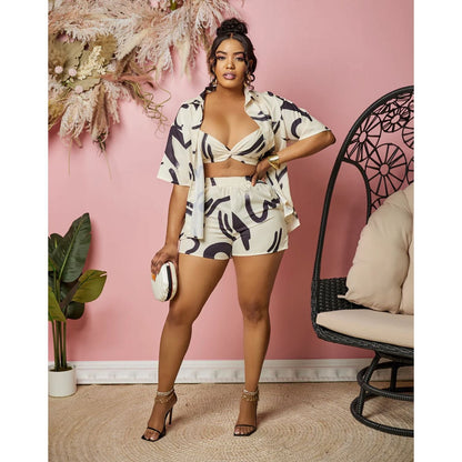 Ensemble Mode Femme 3 Pièces avec Veste Imprimée
