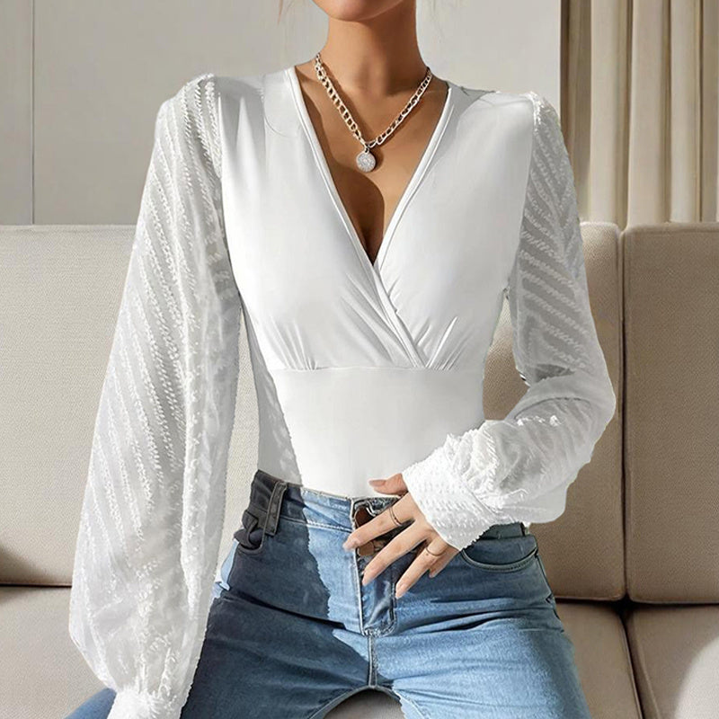 Haut Femme Raffiné – Col V & Chiffon Transparent