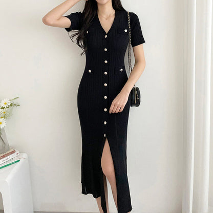 Robe mi-longue à col slim haut de gamme