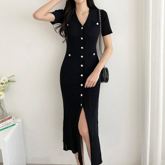 Robe mi-longue à col slim haut de gamme