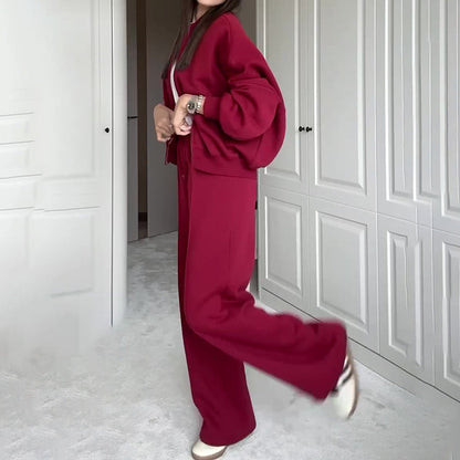 LUNÉA — Ensemble Décontracté Zippé Pull & Pantalon Uni