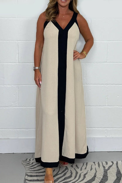 Robe longue décontractée ample à col en V et sans manches