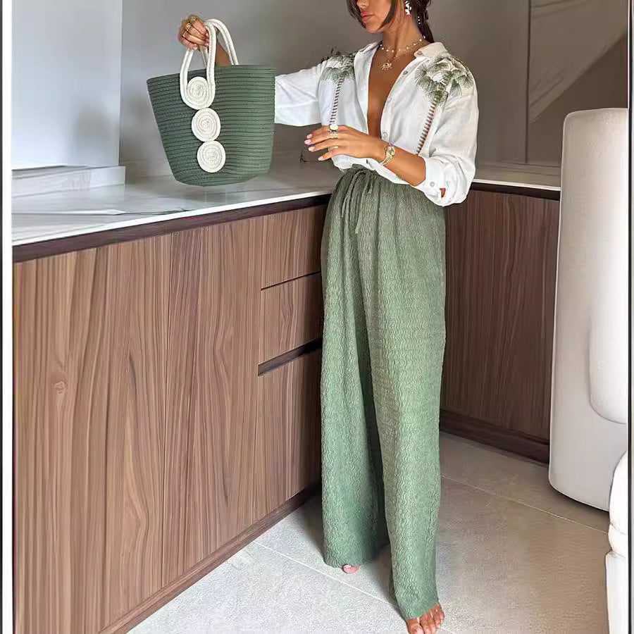 Ensemble pantalon simple boutonnage à manches longues