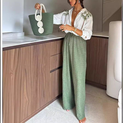 Ensemble pantalon simple boutonnage à manches longues