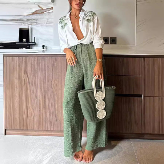 Ensemble pantalon simple boutonnage à manches longues
