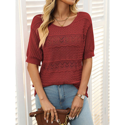 Haut Femme à Manches Courtes en Tricot Crochet