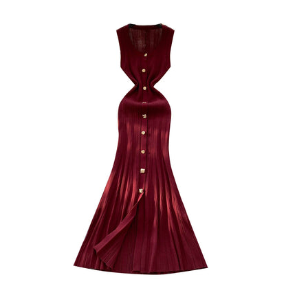 Robe en tricot sans manches à col rond