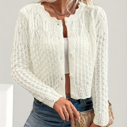 Cardigan Femme Uni Élégant – Col Rond Boutonné