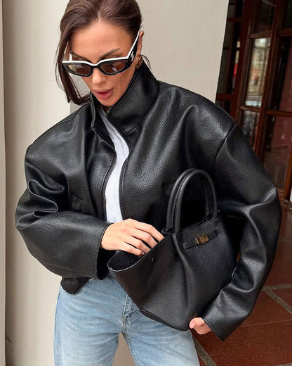 Veste Oversize en Cuir PU Noir – Style Urbain Chic