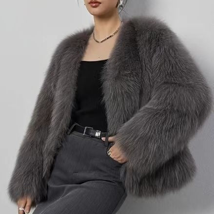 Manteau en fourrure artificielle court pour femme
