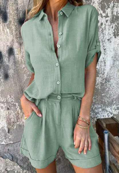 Ensemble Mode Femme – Chemise à Revers & Short