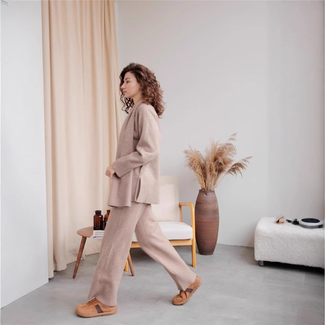 Ensemble pull tricoté et pantalon large