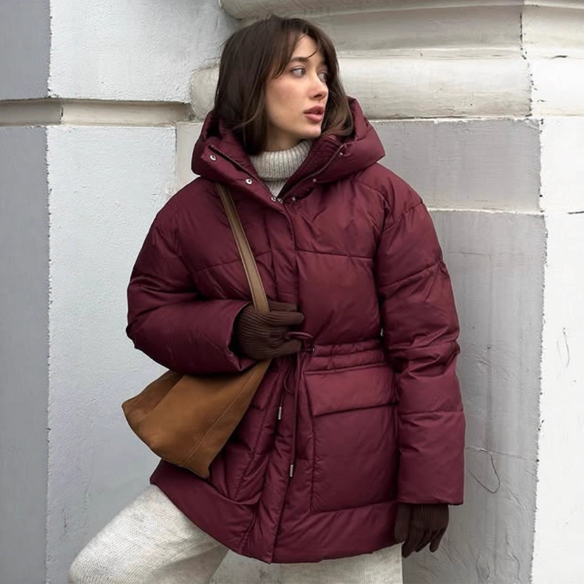 Veste en coton à capuche rouge vin