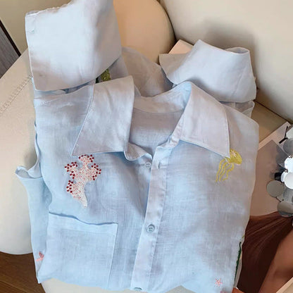 Chemise Légère  – Broderies Florales & Anti-UV