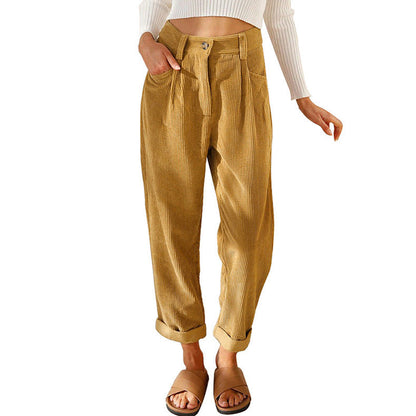 Pantalon Droit Femme en Velours Côtelé