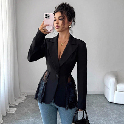 AMELIA — Blazer Élégant à Détails en Dentelle