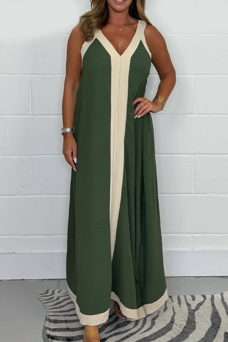 Robe longue décontractée ample à col en V et sans manches