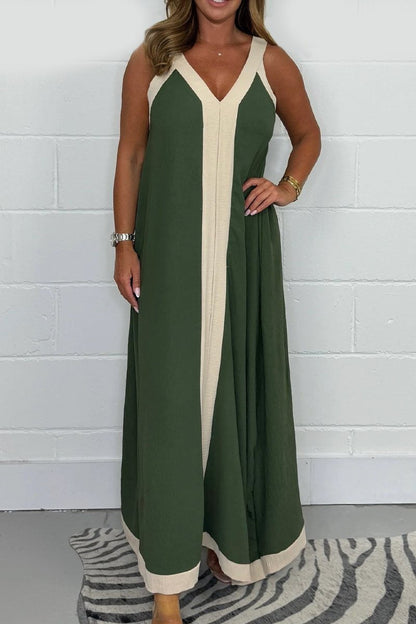 Robe longue décontractée ample à col en V et sans manches
