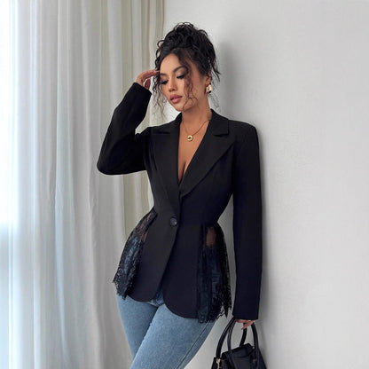 AMELIA — Blazer Élégant à Détails en Dentelle